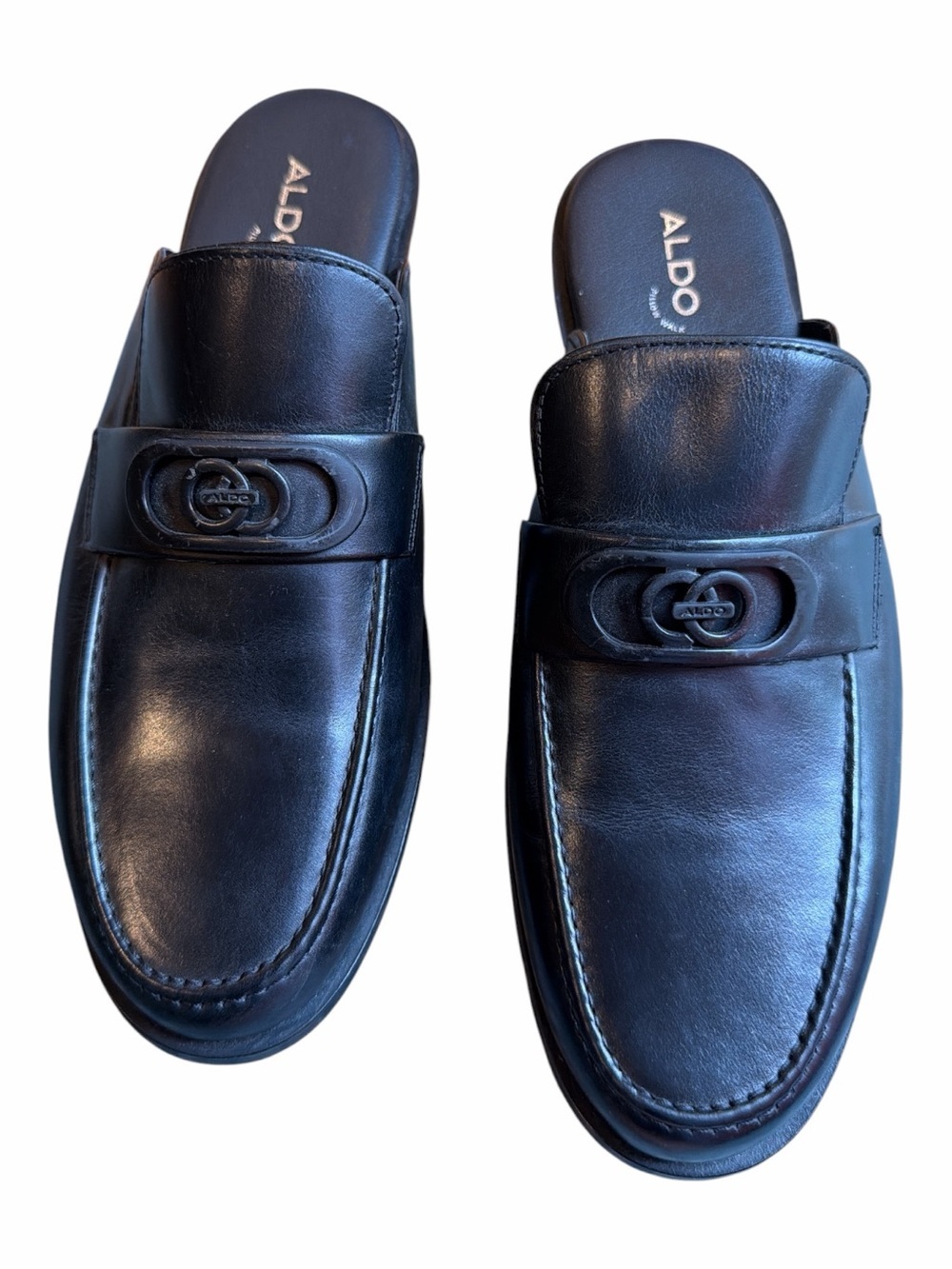 Aldo Black Leather Slip-On Mule Loafers